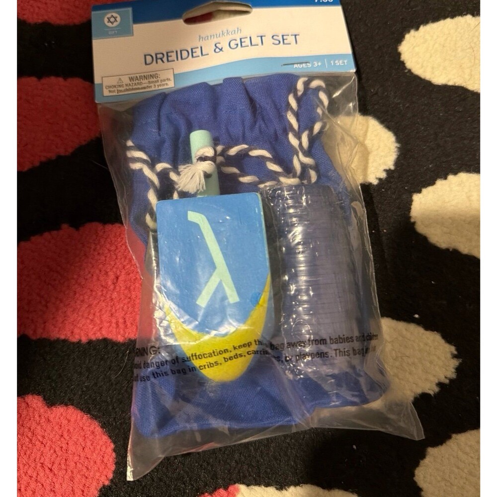 Brand new Hanukkah dreidel and gelt set with bag